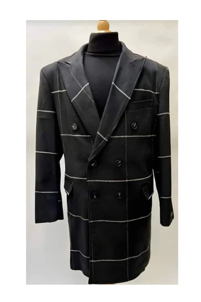 Mens Plaid Overcoat - Wool Peacoat - Plaid Topcoats Black
