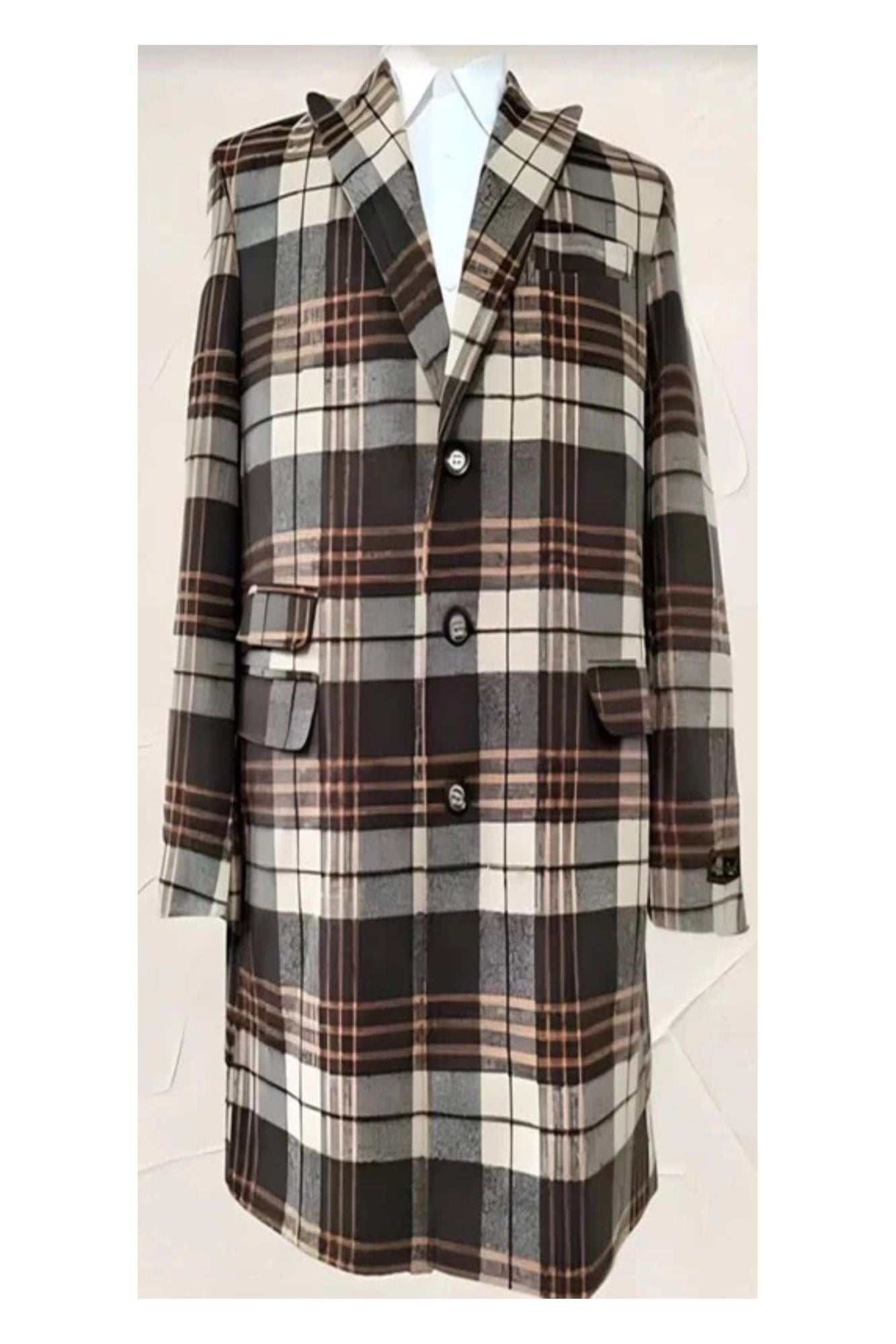 Men's Plus Size Plaid Wool Blend Overcoat
