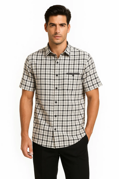 Mens Plaid Walking Suit in black by Dreams by Zacchi – 2 Piece Leisure Outfit with Matching Shirt and pant - $99