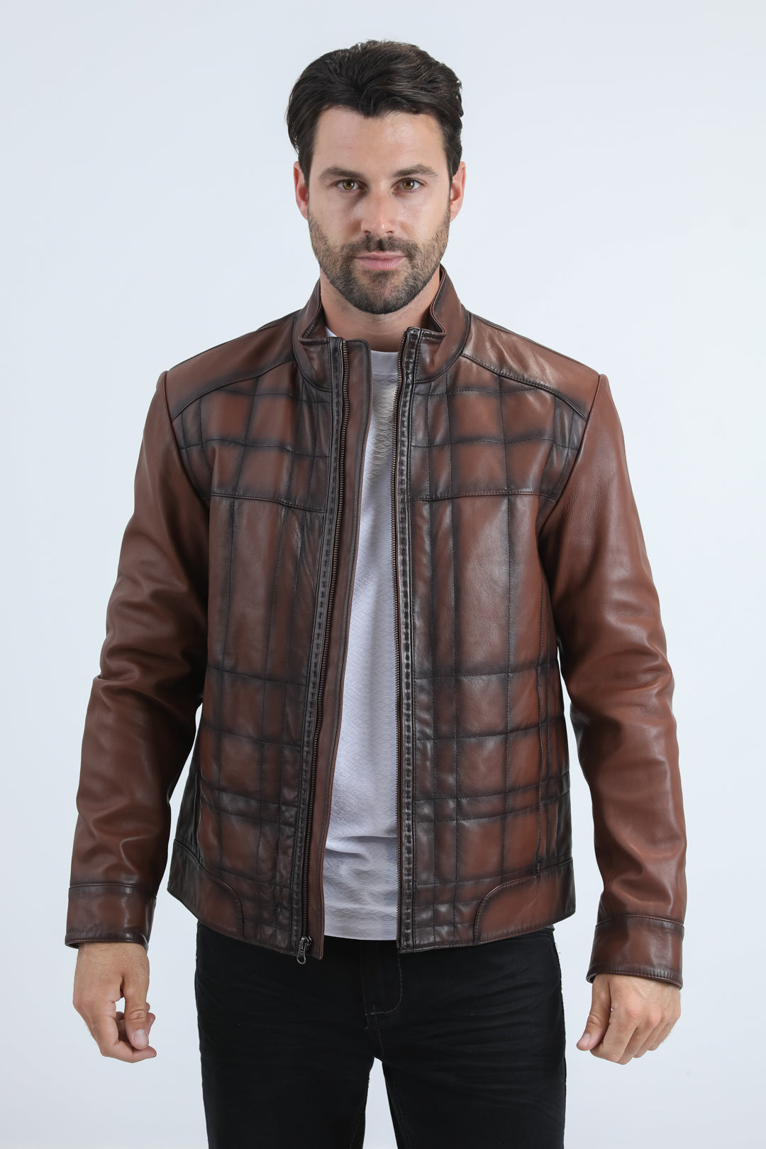 Mens Platini Brown Western Leather Jacket - Vintage Cowboy Style