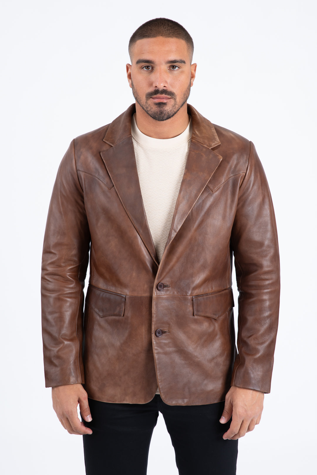 Mens Platini Western Leather Jacket Brown - Vintage Cowboy Style