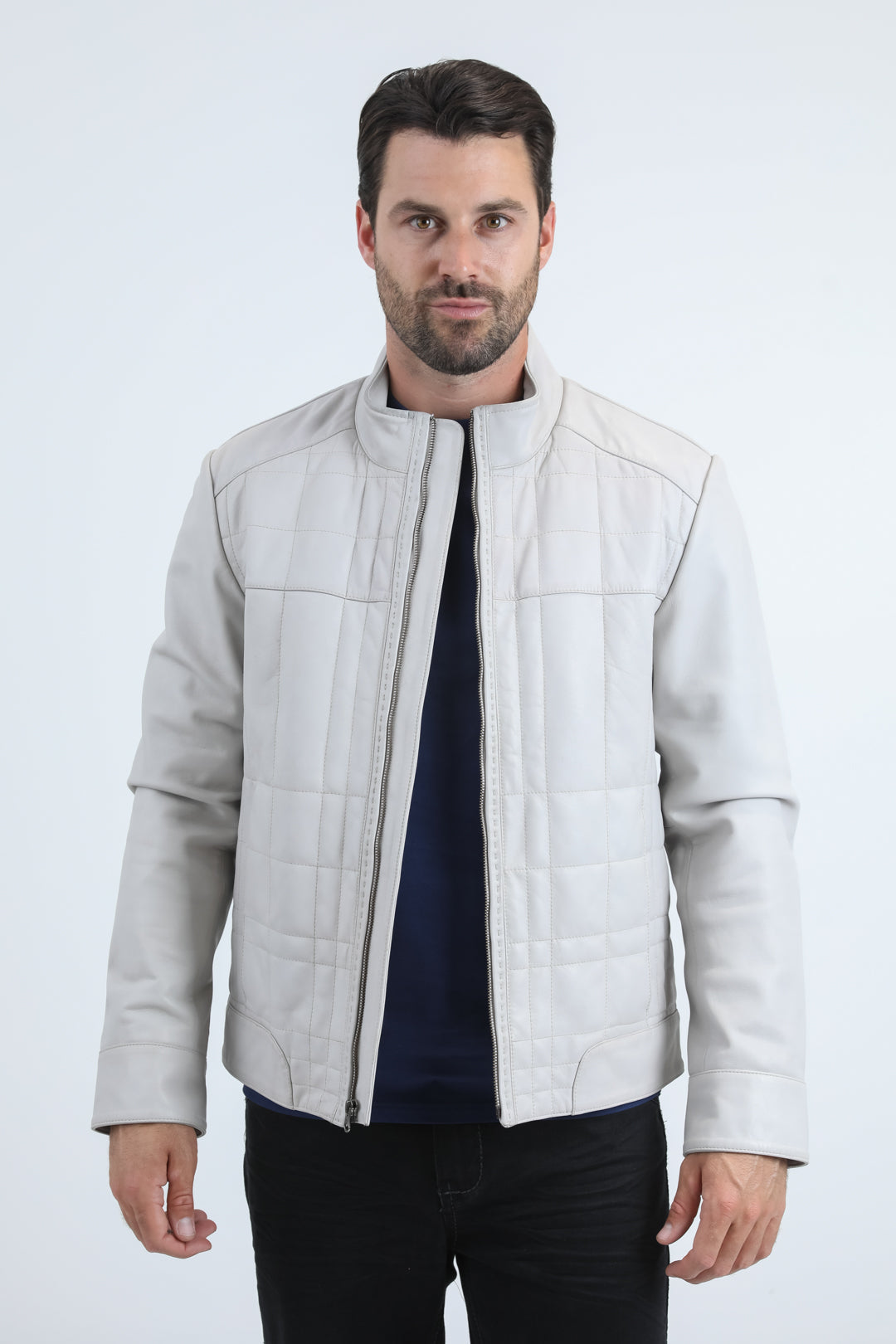 Mens Platini Western Leather Jacket - Vintage Cowboy Style in Color Bone