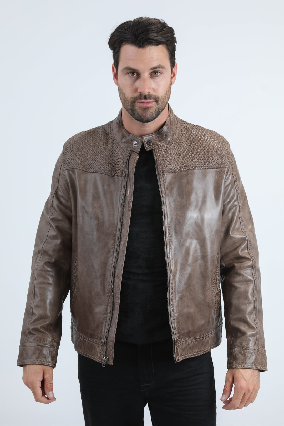 Mens Platini Western Leather Jacket - Vintage Cowboy Style in Color Grey