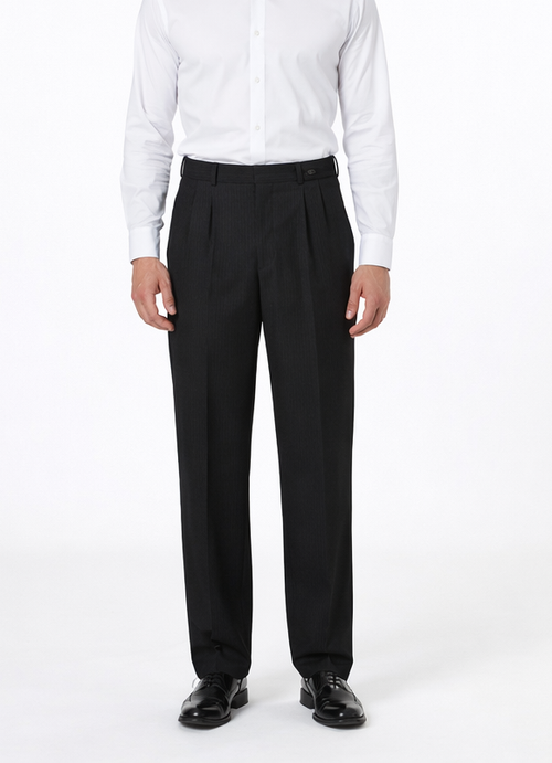 Mens Pleated Dress Pants Solid Black Wide Leg Slacks Pleated baggy dress trousers unhemmed unfinished bottom-New Designer Collection