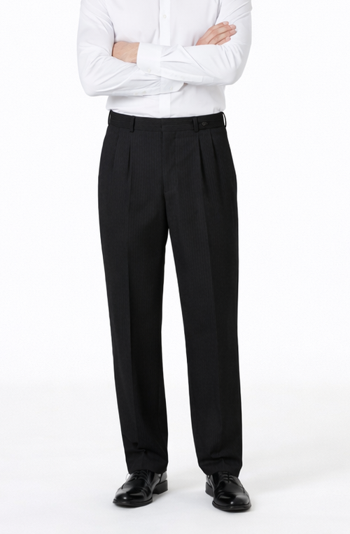 Mens Pleated Dress Pants Solid Black Wide Leg Slacks Pleated baggy dress trousers unhemmed unfinished bottom-New Designer Collection