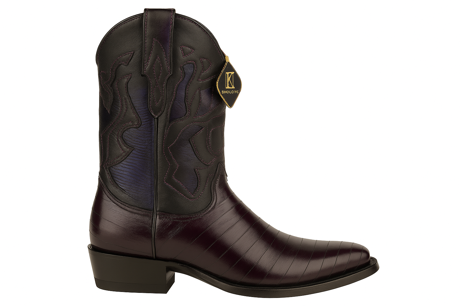 Men's King Exotic Snip Toe Eel Boots Handcrafted Burnished Purple (494RD0866) - 6 E
