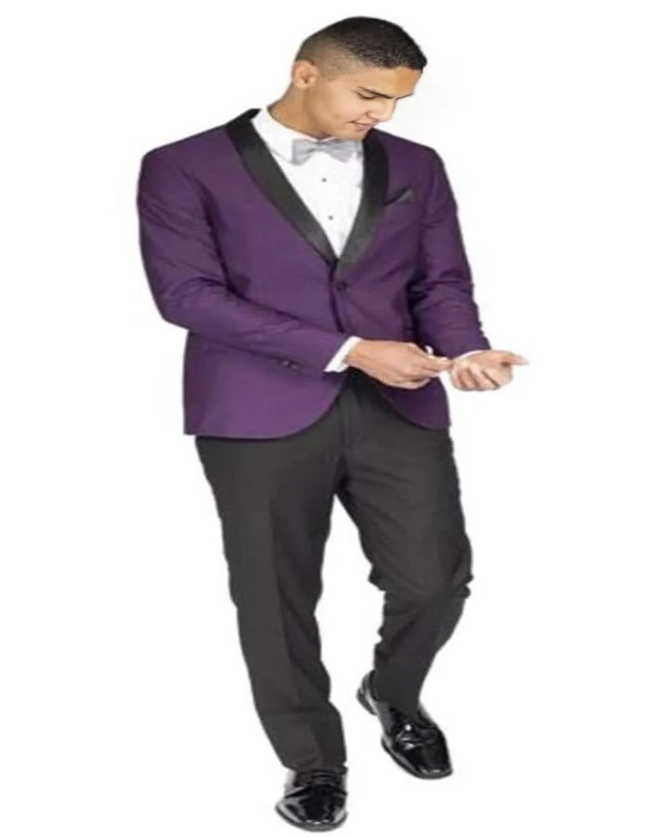 Mens One Button Purple Tuxedo With Pants and Bowtie Package - Coat Size 38