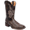 Men's Python Print Leather Square Toe Boots - Brown