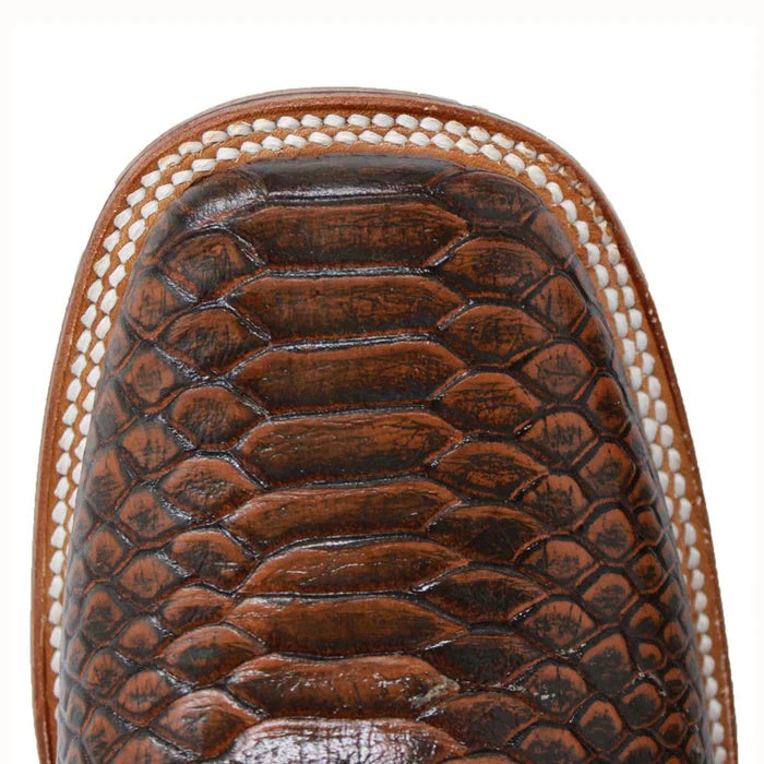 Men's Python Print Leather Square Toe Boots - Honey - 6