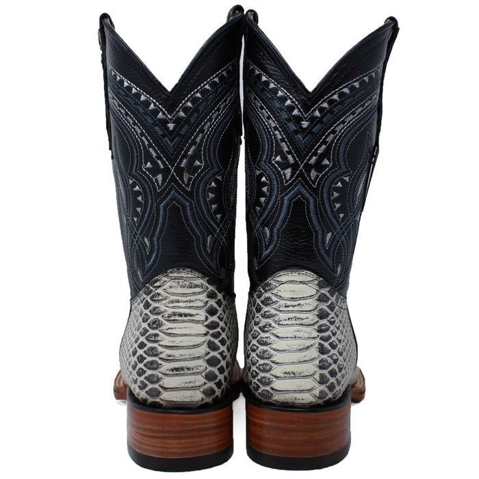 Men's Python Print Leather Square Toe Boots - Natural - 6