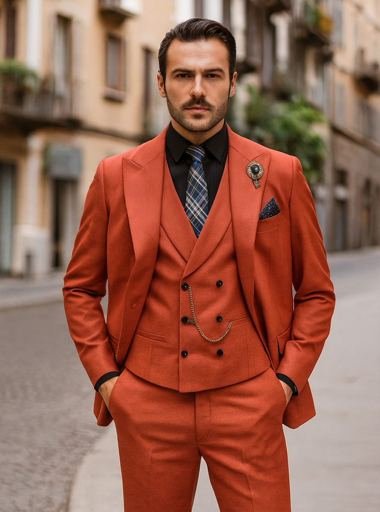 Bold Red Groom Suit for Men – Elegant Three-Piece Wedding Outfit - 58 Long or 58 Regular Jacket+52/54 Adjustable Pants (Fabric: poly/rayon blend)