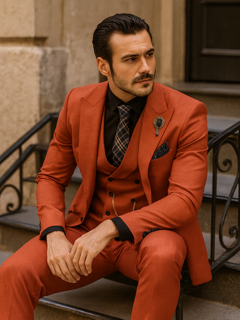 Bold Red Groom Suit for Men – Elegant Three-Piece Wedding Outfit - 58 Long or 58 Regular Jacket+52/54 Adjustable Pants (Fabric: poly/rayon blend)