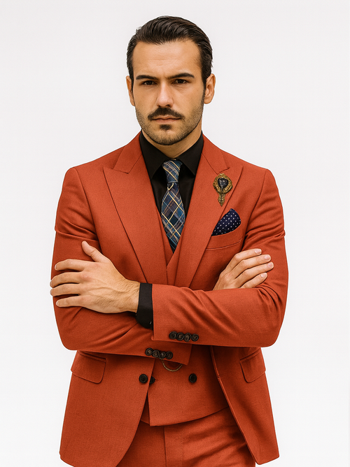 Bold Red Groom Suit for Men Elegant Three-Piece Wedding Outfit