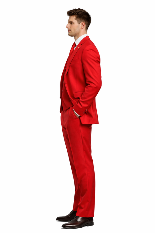 Mens Red Matching Suit Brand Vest 3 Piece Suit-New Designer Collection