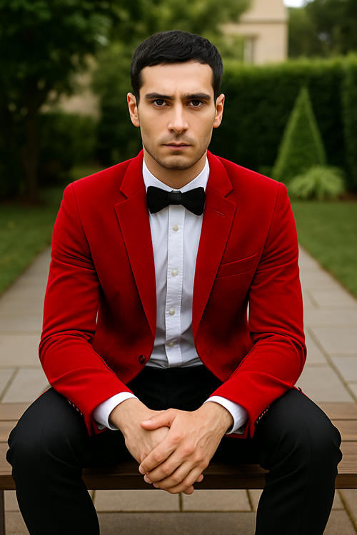 Mens Red Velvet Slim Fit Fashion Jacket