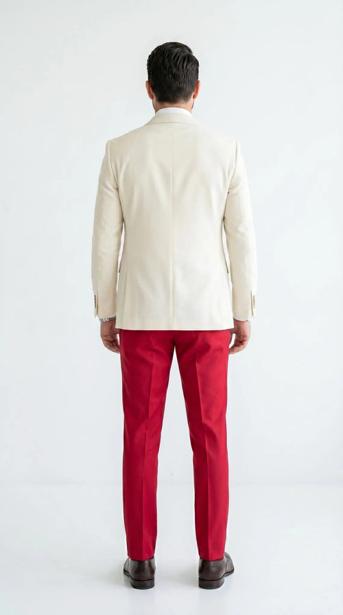 Men's Cream and Red 3 Piece Suit β Cream Blazer, Red Vest Suit and Red Pants