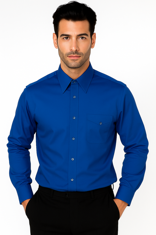 "Men's Regular Fit Dress Shirt - Basic Royal Blue Style" - New Arrival