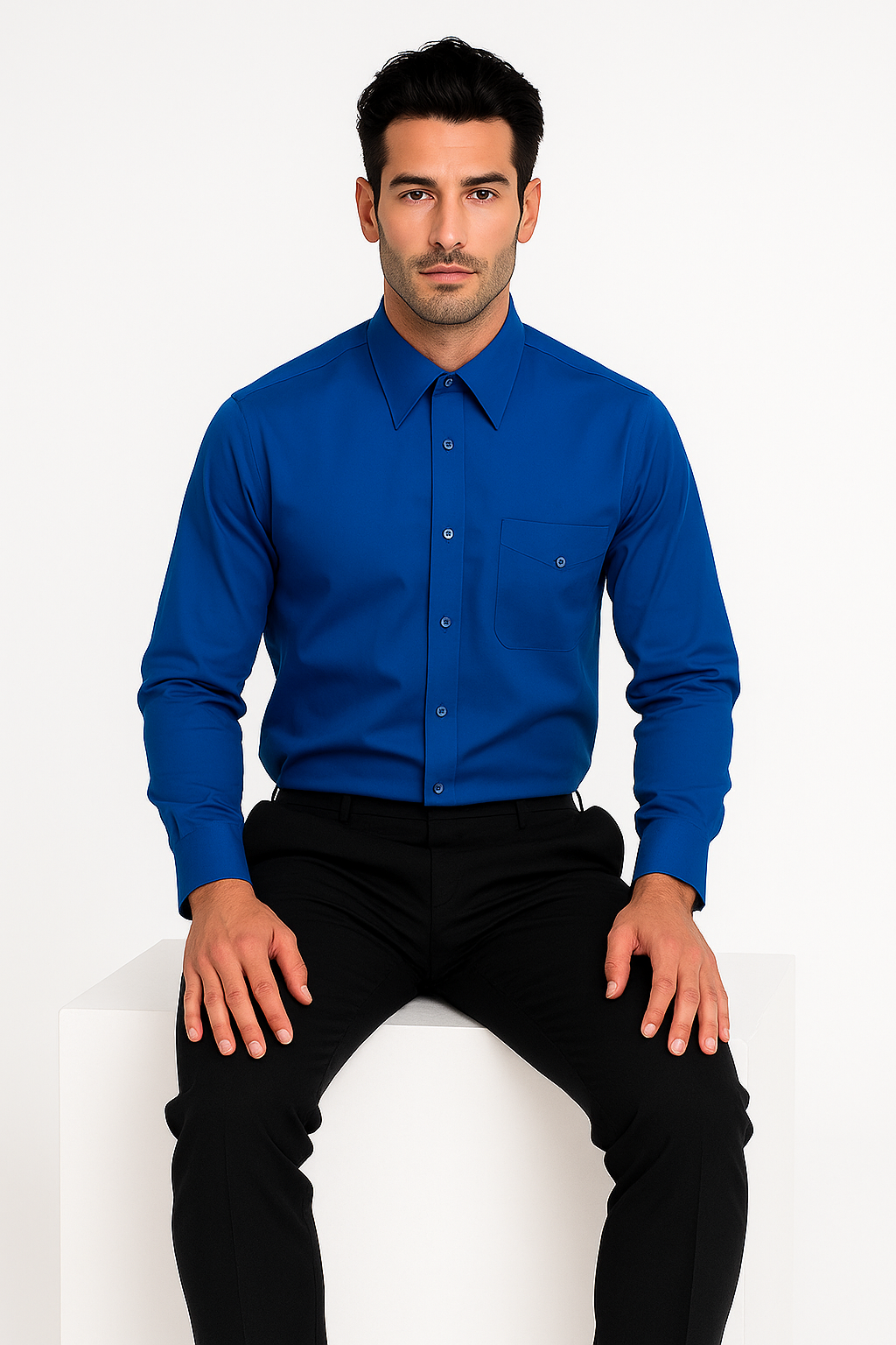 "Men's Regular Fit Dress Shirt - Basic Royal Blue Style" - New Arrival - 19½ 36/37