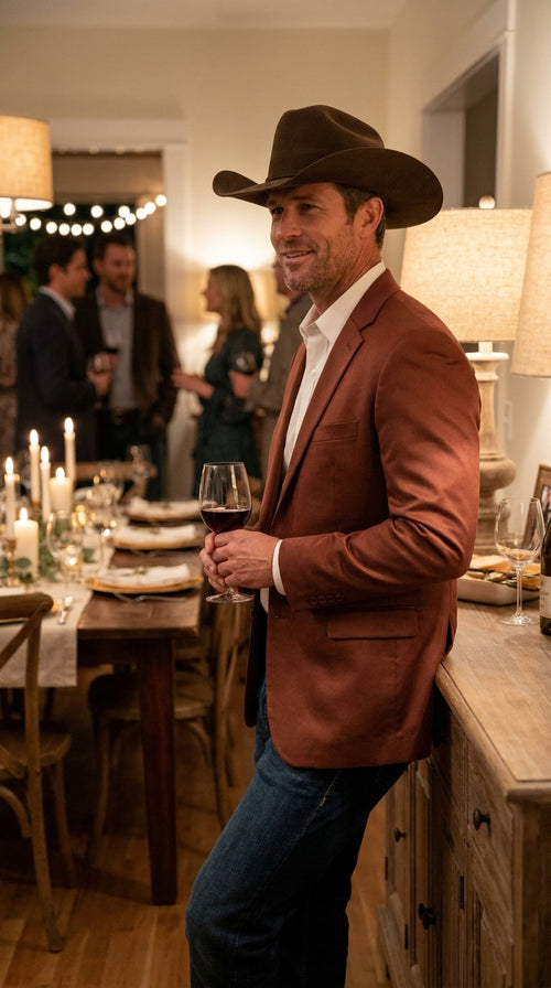 Mens Rust Light Brown Shiny Western Blazer – Cowboy Style Formal Sport Coat Jacket in Copper Color Slim Fitted