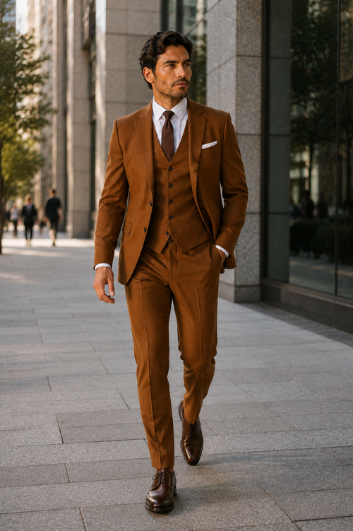 Mens Ryan Gosling La La Land Cognac Vested Suit