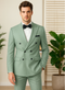 Mens Sage Green Double Breasted Suit - Mens Summer Color Light Weight Suit