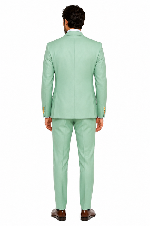 Mens Sage Green Double-Breasted Suit with Gold Buttons Formal Slim Fit 2-Piece Pistachio Color