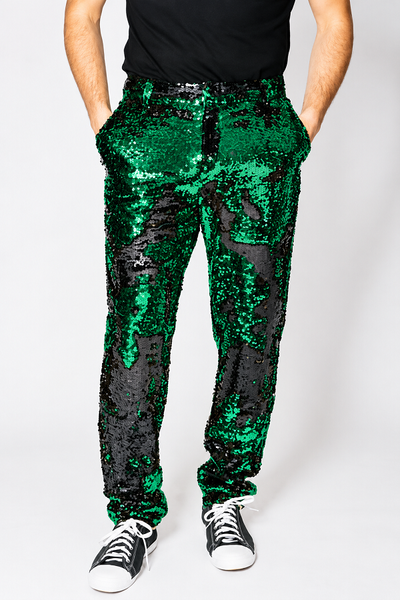 Mens Sequin Pants - Emerald Green Dress Party Pants