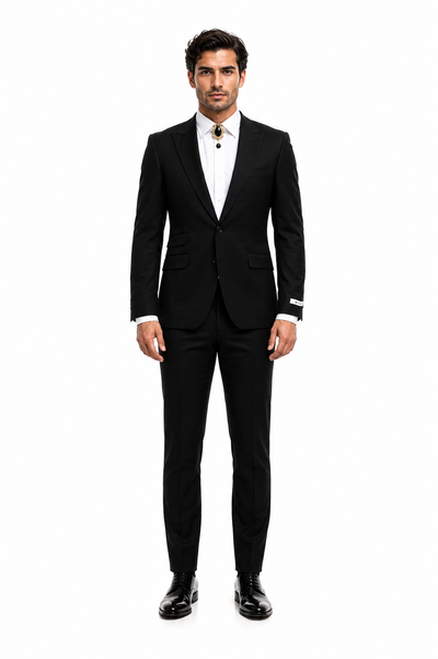 Mens Shiny Blazer - Black Sateen Vested Suit