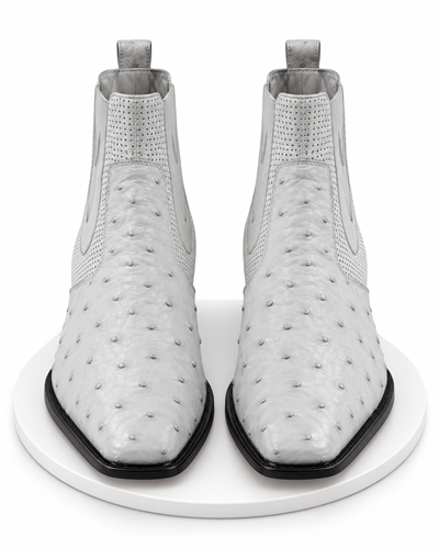 Men's Short Boots Men's Genuine White Full Quill Ostrich Dressy Boot Ankle Dress Style For Man