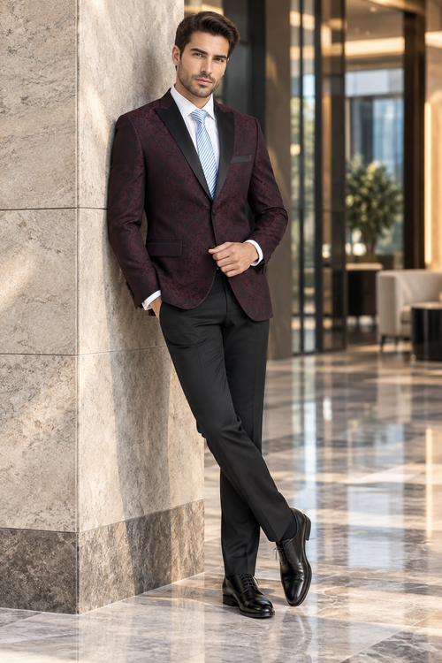 Mens Slim Fit Burgundy Tuxedo Blazer