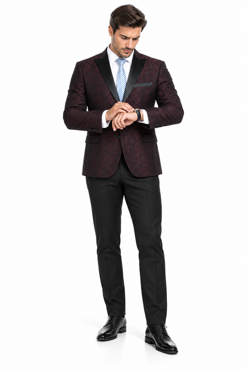 Mens Slim Fit Burgundy Tuxedo Blazer