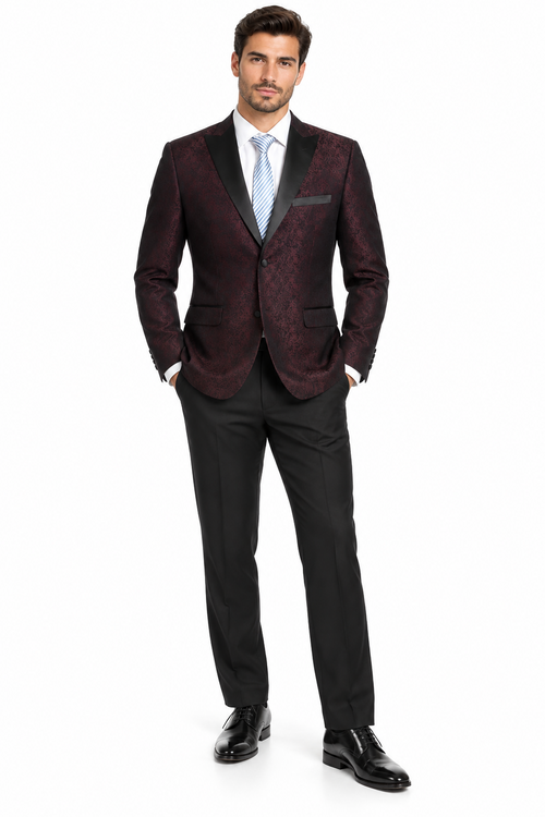 Mens Slim Fit Burgundy Tuxedo Blazer