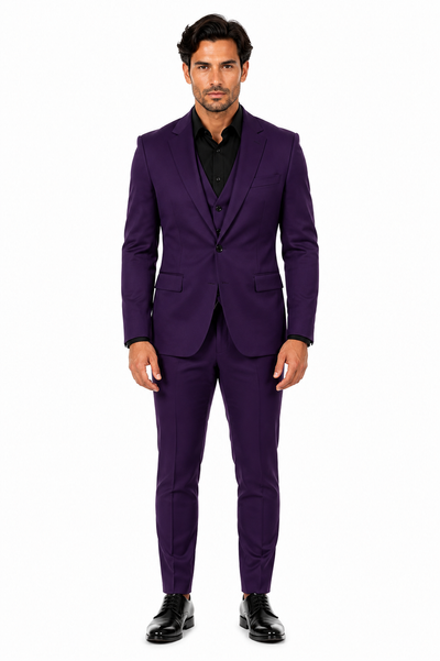 Mens Stacy Adams Suits - Designer Suit - 3 Piece Suit - Vested Suit - Flat Front Pant- Modern Fit Suits Eggplant Suit