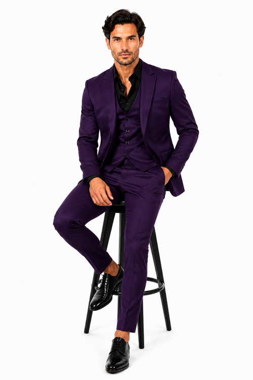 Mens Stacy Adams Suits - Designer Suit - 3 Piece Suit - Vested Suit - Flat Front Pant- Modern Fit Suits Eggplant Suit