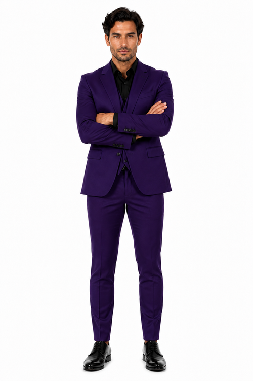 Mens Stacy Adams Suits - Designer Suit - 3 Piece Suit - Vested Suit - Flat Front Pant- Modern Fit Suits Eggplant Suit