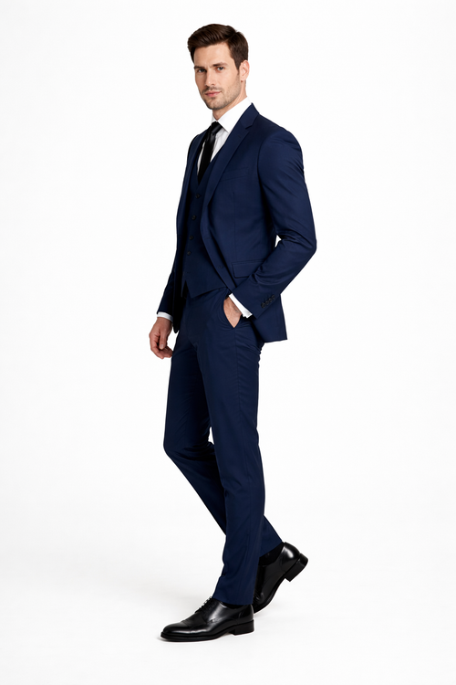 Mens Stacy Adams Suits - Designer Suit - 3 Piece Suit - Vested Suit - Flat Front Pant- Modern Fit Suits Navy Blue Suit