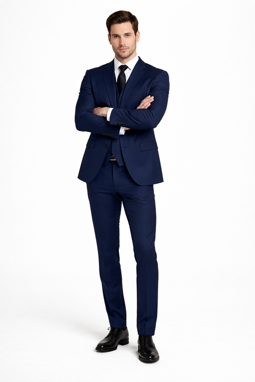 Mens Stacy Adams Suits - Designer Suit - 3 Piece Suit - Vested Suit - Flat Front Pant- Modern Fit Suits Navy Blue Suit