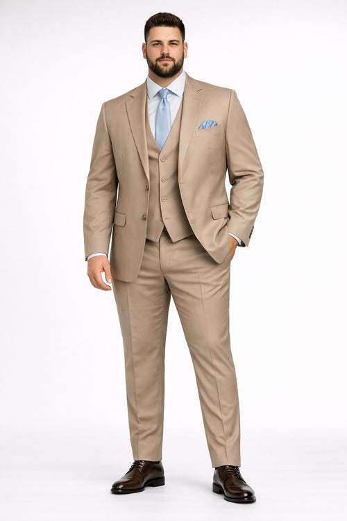 Mens Stacy Adams Suits - Designer Suit - 3 Piece Suit - Vested Suit - Flat Front Pant- Modern Fit Suits Tan Suit