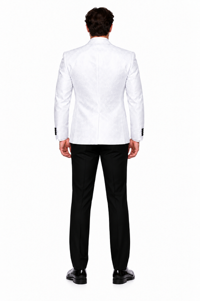 Big and Tall Size Tuxedo Dinner Jacket - Paisley Fabric Blazer in Color White