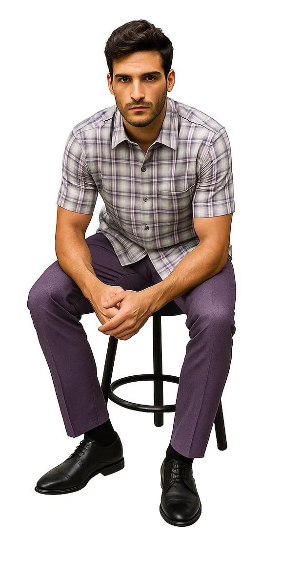 Mens Textured Plaid Walking Suit in lavender/offwhite by Dreams by Zacchi – 2 Piece Leisure Outfit with Matching Shirt and Pant-$99 - S/30