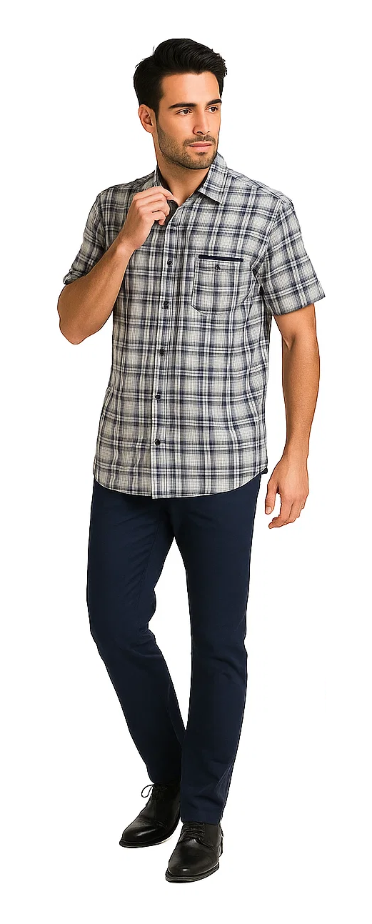 Mens Textured Plaid Walking Suit in Navy/white by Dreams by Zacchi – 2 Piece Leisure Outfit-matching-shirt-and-pants-$99 - S/30