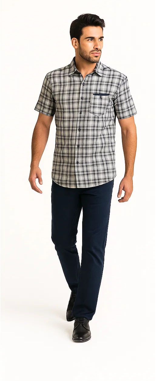 Mens Textured Plaid Walking Suit in Navy/white by Dreams by Zacchi – 2 Piece Leisure Outfit-matching-shirt-and-pants-$99 - S/30