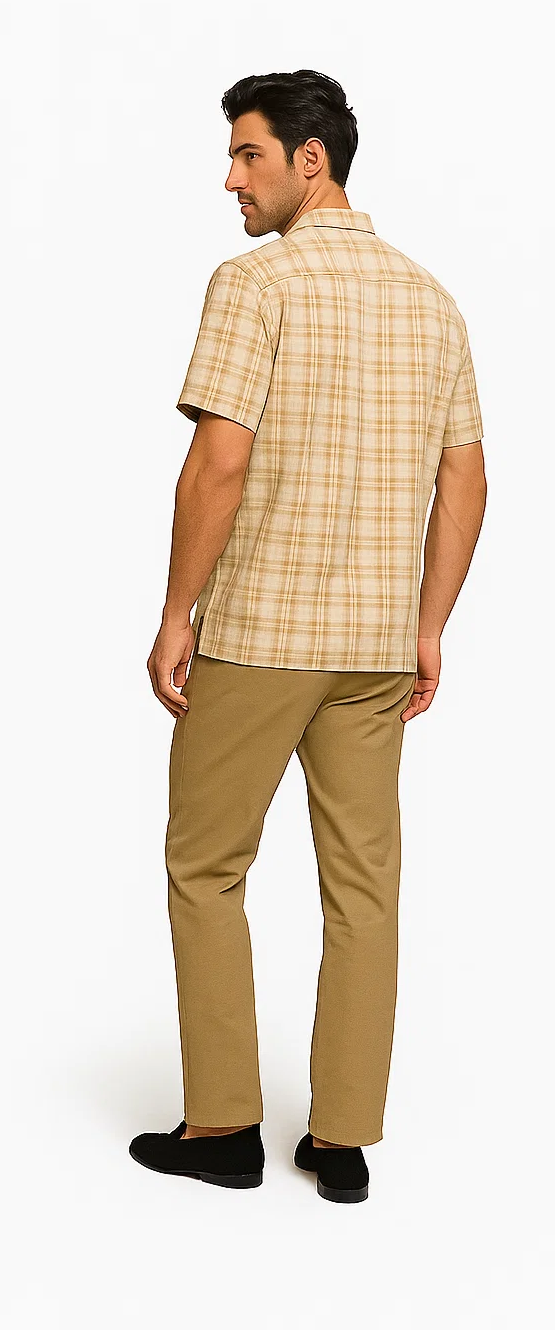 Mens Textured Plaid Walking Suit in Tan/cream by Dreams by Zacchi – 2 Piece Leisure Outfit with Matching Shirt and Pants - $99 - S/30