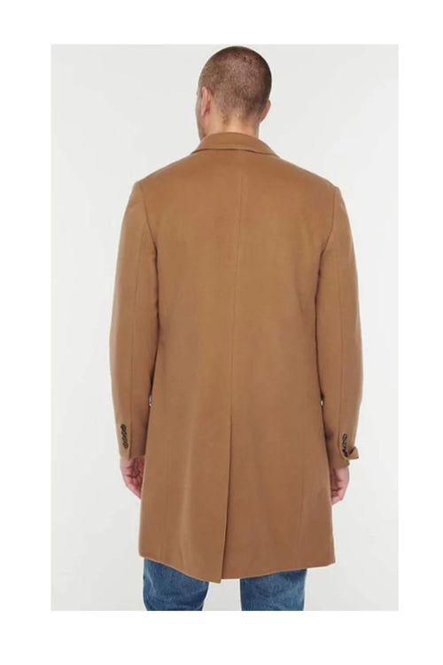 Men's Three Button Notch Lapel Wool-Cashmere Toffee Topcoat