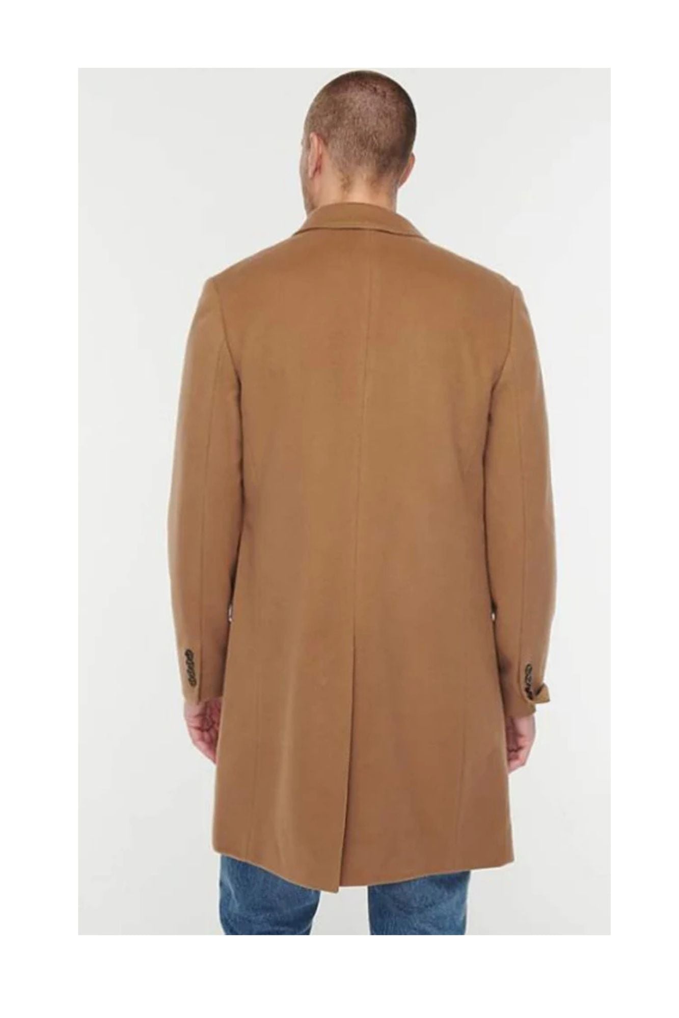 Men's Three Button Notch Lapel Wool-Cashmere Toffee Topcoat - Coat Size 38