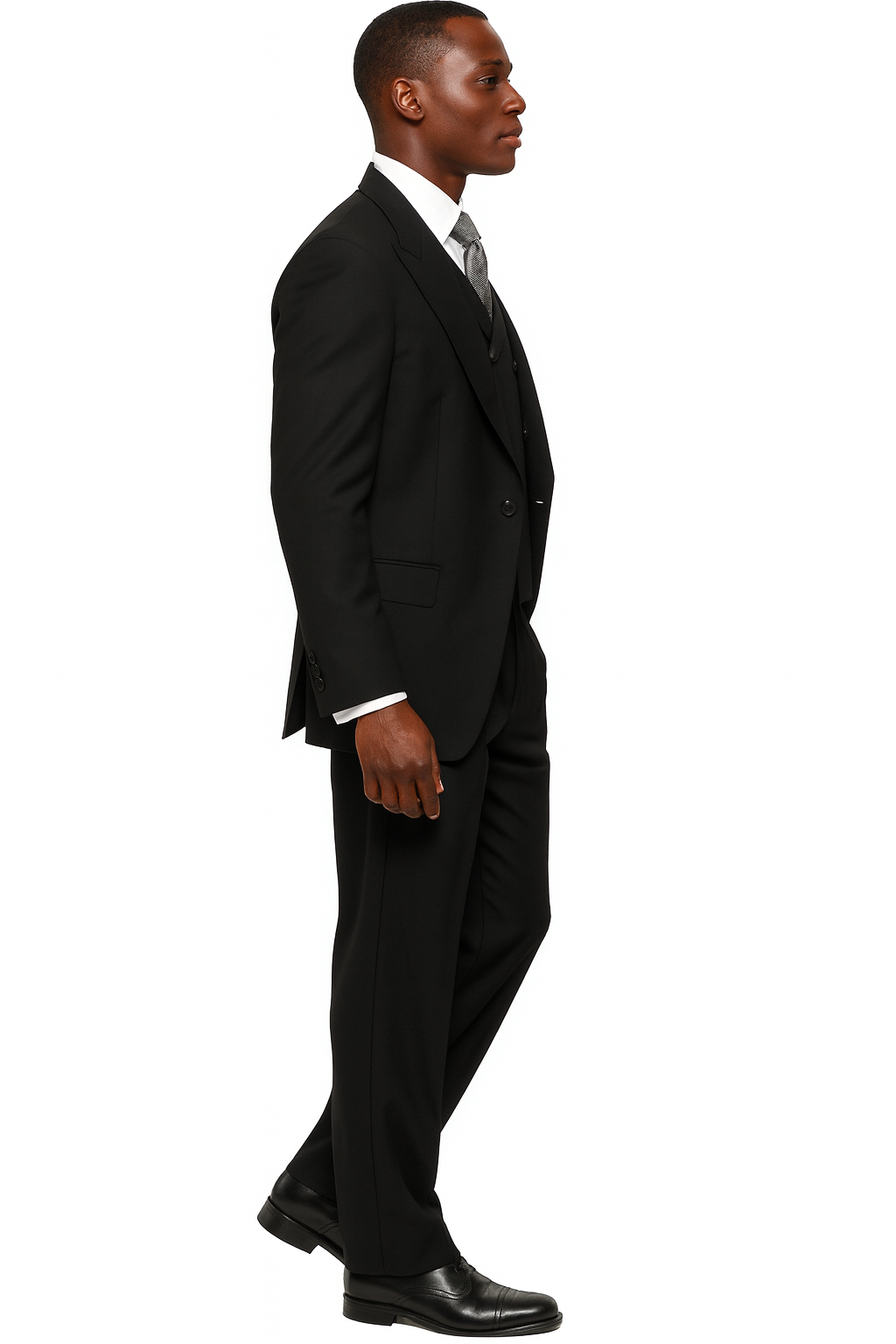Mens Tiglio Rosso Suit - Wide Leg Baggy Pants - 100% Wool Black Three-Piece Suit with Double-Breasted Vest and Peak Lapel - 58 Long or 58 Regular Jacket+52/54 Adjustable Pants (Fabric: poly/rayon blend)