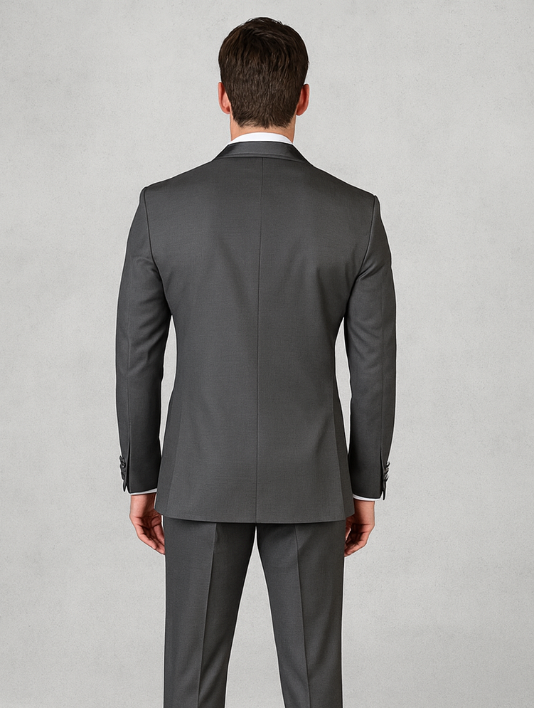 Classic Men’s Vested Tuxedo in Charcoal – Satin Shawl Collar for Formal Events - 36 Short