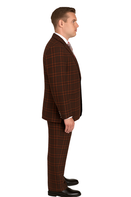 Mens Two Button Peak Lapel Suit Brown ~ Yellow-New Designer Collection