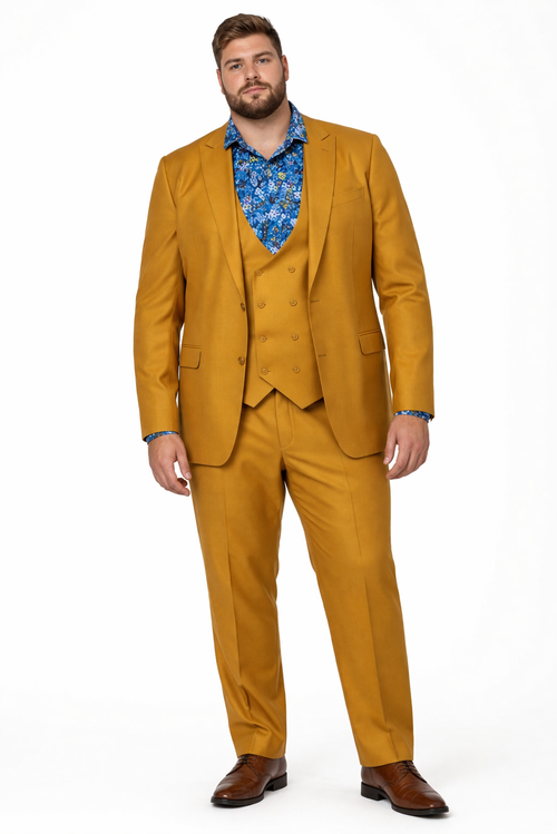 Mens Two Button Peak Lapel Suit Gold