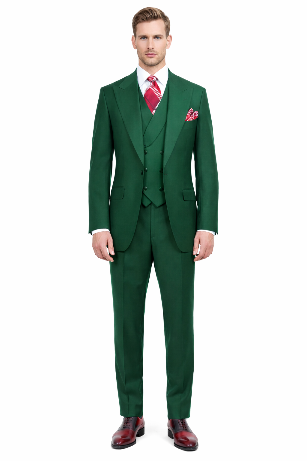 Mens Urban Hunter Green Suit - Double Breasted Vest Pleated Pants-New Designer Collection